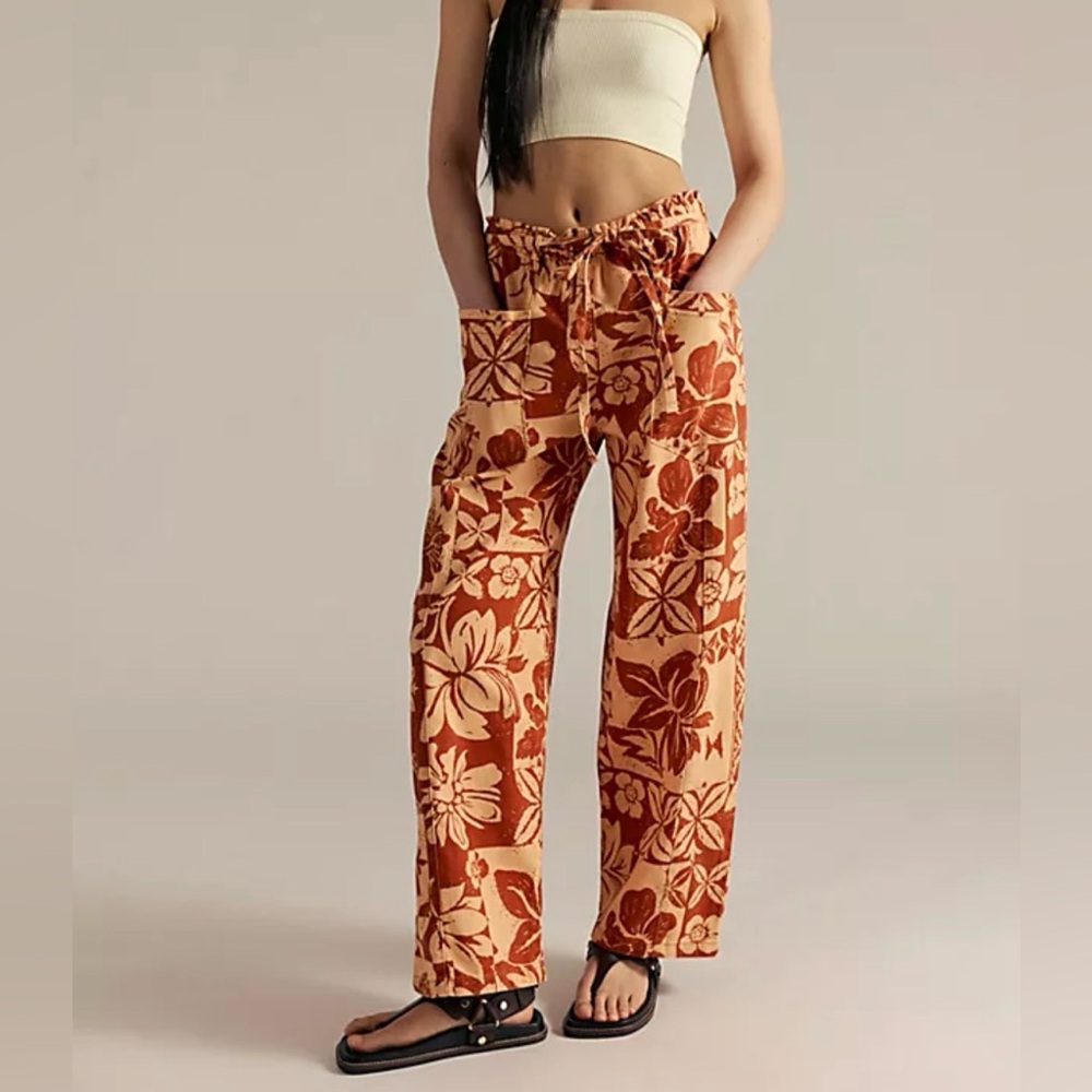 Free People Mirage Printed Pull On Jeans~Terracotta Tropical NWT